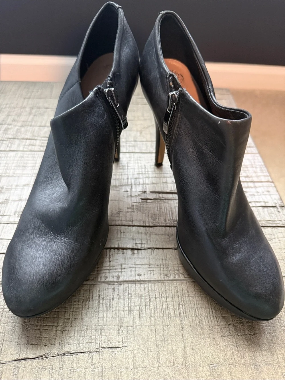 Vince Camuto Women’s Black Leather Zip Ankle Booties - Sleek Stiletto Heel